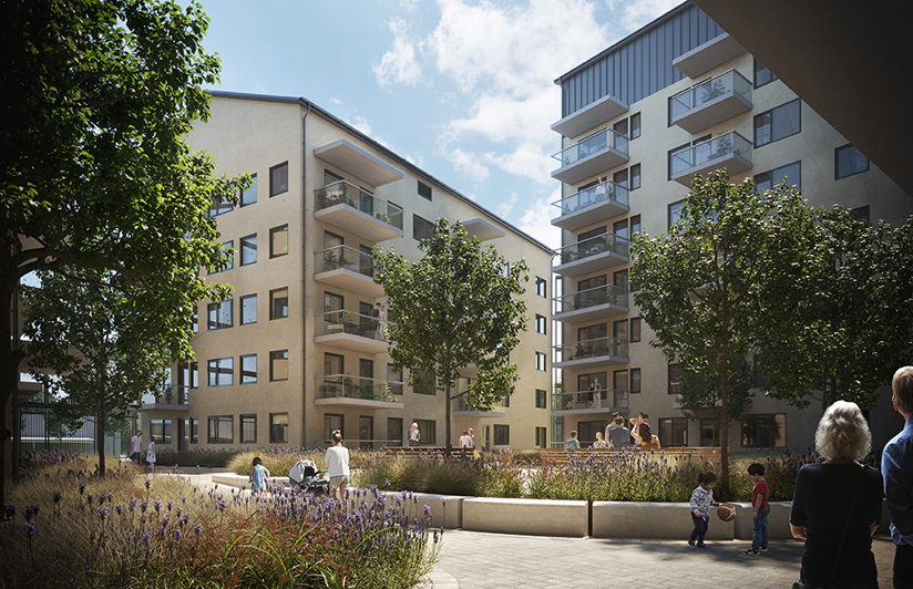 Visualisering av innergård på Bonden7